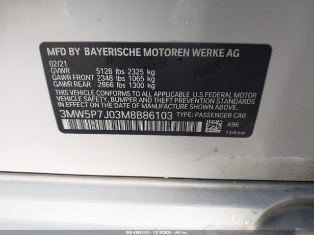 2021 BMW 3 SERIES 3MW5P7J03M8B86103 Photo 8