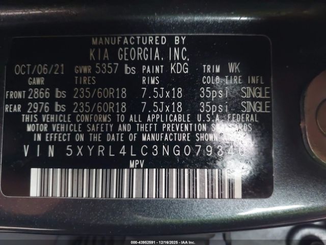 2022 KIA SORENTO 5XYRL4LC3NG079340 Photo 8