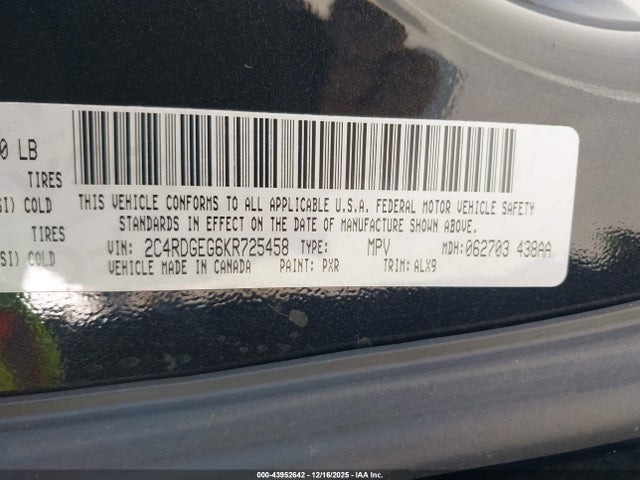 2C4RDGEG6KR725458 Dodge Grand Caravan Gt
