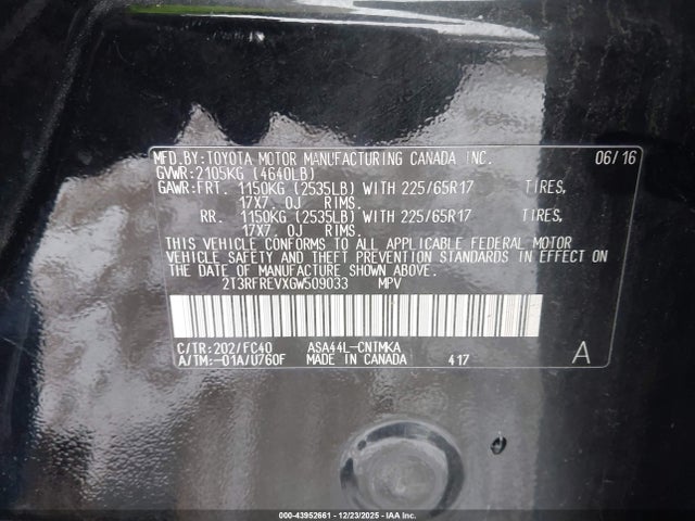 2T3RFREVXGW509033 Toyota Rav4 Xle