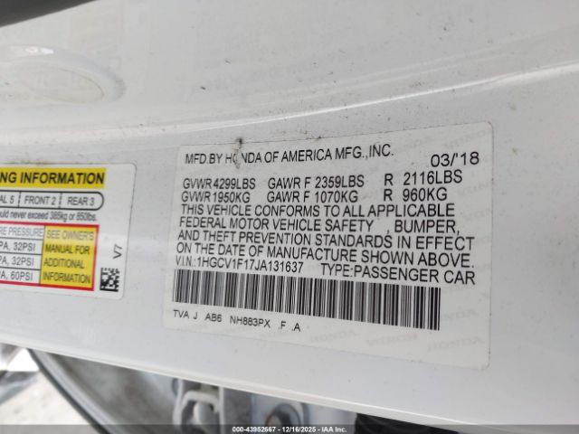 2018 HONDA ACCORD 1HGCV1F17JA131637 Photo 8