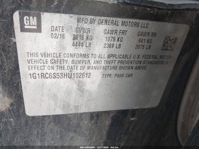 1G1RC6S53HU102612 Chevrolet VOLT LT