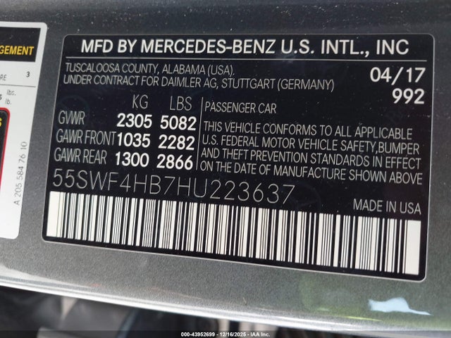 55SWF4HB7HU223637 Mercedes-Benz C 350E