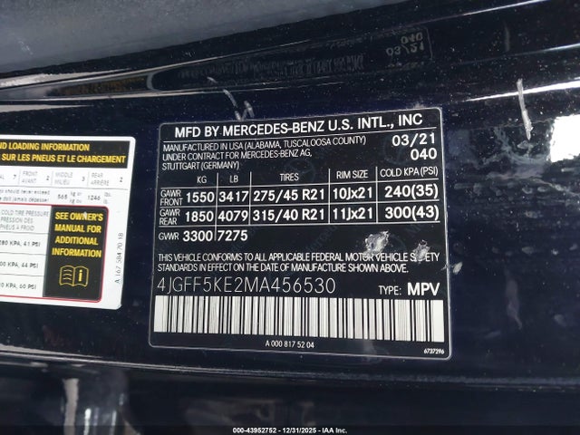 Продажа на аукционе авто 2021 Mercedes-benz Gls 450 4matic, vin: 4JGFF5KE2MA456530, номер лота: 43952752