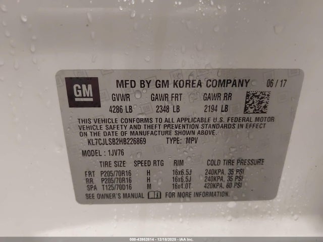 Chevrolet Trax Lt 2017 KL7CJLSB2HB226869 Image 9