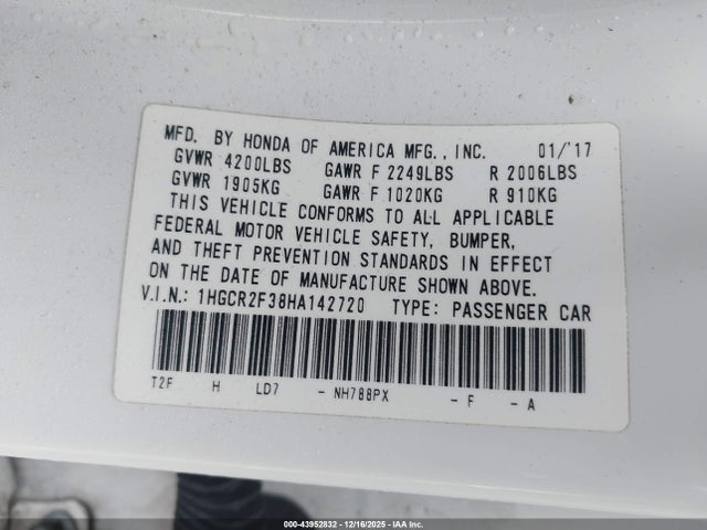 1HGCR2F38HA142720 Honda ACCORD LX
