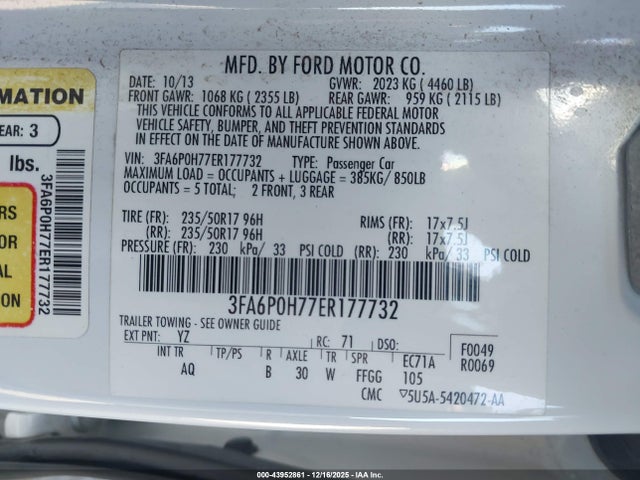 3FA6P0H77ER177732 Ford FUSION SE