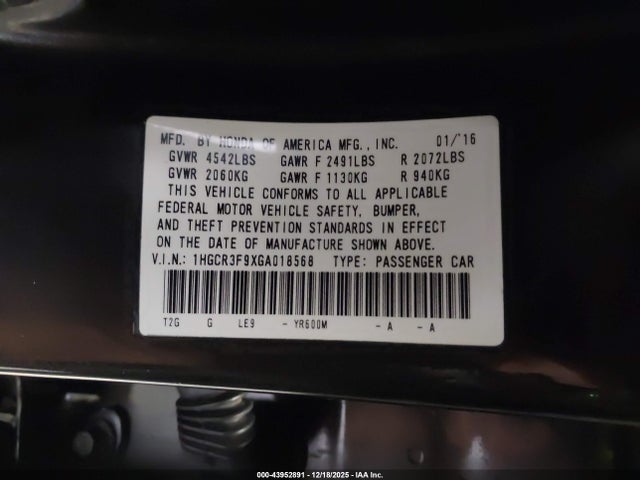 1HGCR3F9XGA018568 Honda Accord Touring