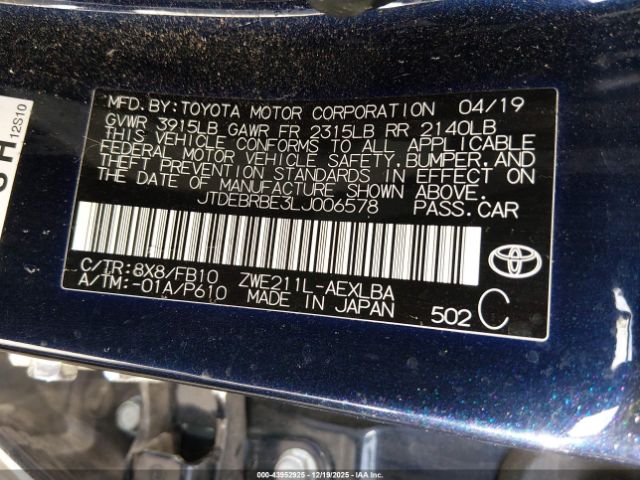 2020 TOYOTA COROLLA JTDEBRBE3LJ006578 Photo 8