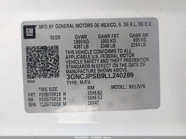 Chevrolet Trax Awd Lt 2020 3GNCJPSB9LL240289 Image 9