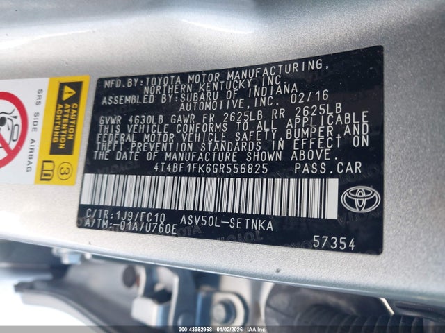 Toyota CAMRY LE 2016 4T4BF1FK6GR556825 Image 9