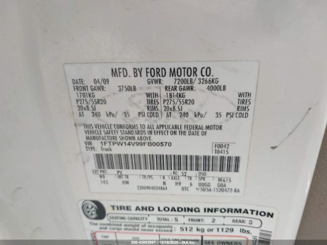 2009 FORD F-150 1FTPW14V99FB00570 Photo 8