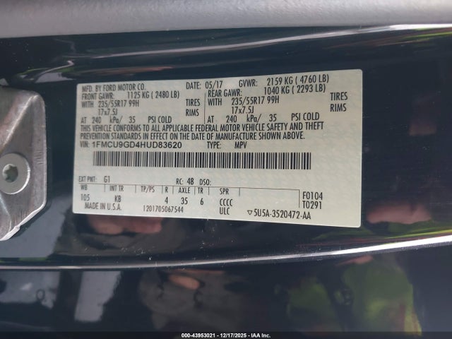 1FMCU9GD4HUD83620 Ford ESCAPE SE