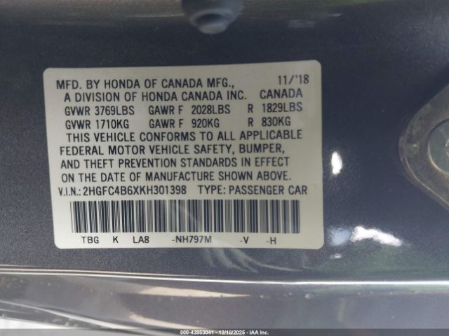 2019 HONDA CIVIC 2HGFC4B6XKH301398 Photo 8