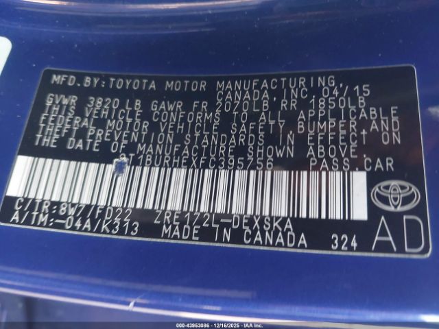 2015 TOYOTA COROLLA 2T1BURHEXFC395756 Photo 8