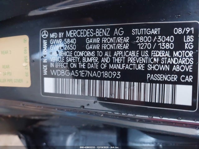 1992 MERCEDES-BENZ 500 WDBGA51E7NA018093 Photo 8