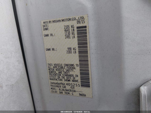 Nissan Maxima 3.5 Sl 2016 1N4AA6AP9GC405255 Image 9