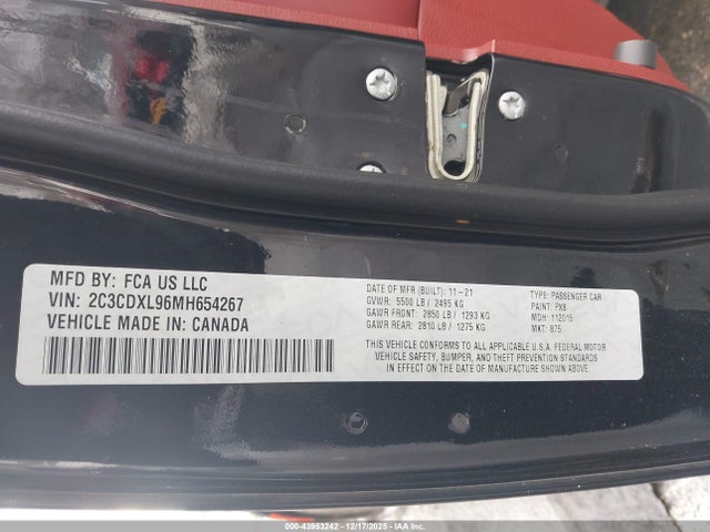 2C3CDXL96MH654267 Dodge Charger Srt Hellcat Redeye Widebody Rwd