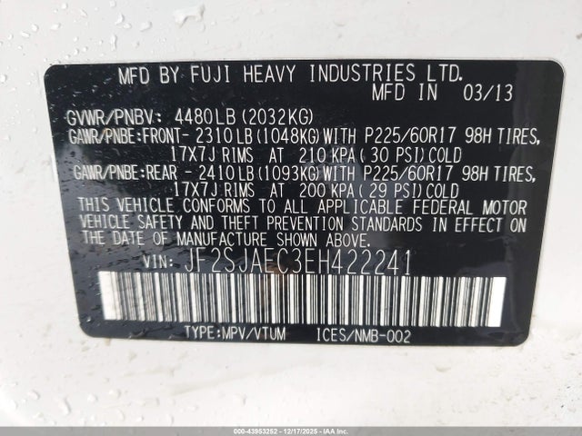 Aukcja sprzedaży 2014 Subaru Forester 2.5i Premium, vin: JF2SJAEC3EH422241, numer aukcji: 43953252