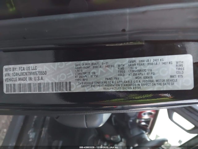 1C4HJXCN7MW670650 Jeep Wrangler Rubicon 4x4