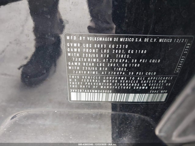 3VV2B7AXXNM049008 Volkswagen Tiguan 2.0t Se