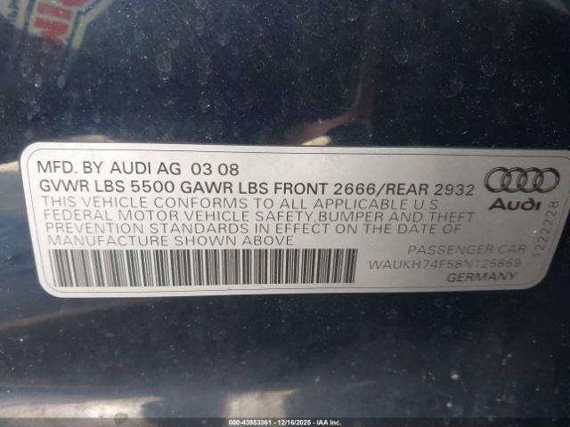 2008 AUDI A6 WAUKH74F58N125869 Photo 8