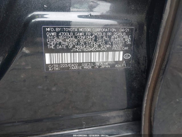 2021 LEXUS IS 350 JTHGZ1B26M5044343 Photo 8