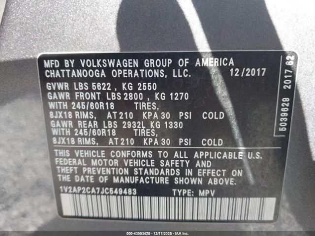 2018 VOLKSWAGEN ATLAS 1V2AP2CA7JC549483 Photo 8