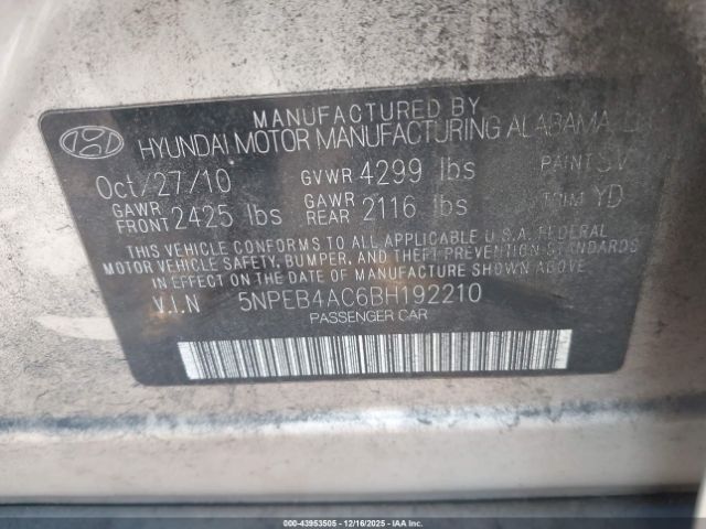 2011 HYUNDAI SONATA 5NPEB4AC6BH192210 Photo 8