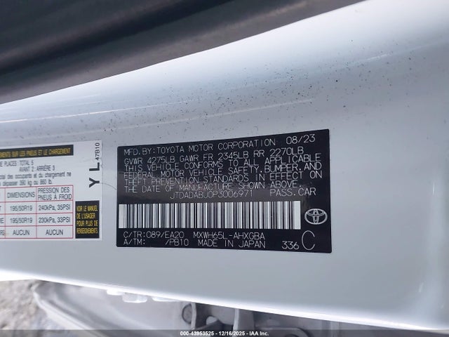 JTDADABU0P3006971 Toyota Prius Xle Awd-e