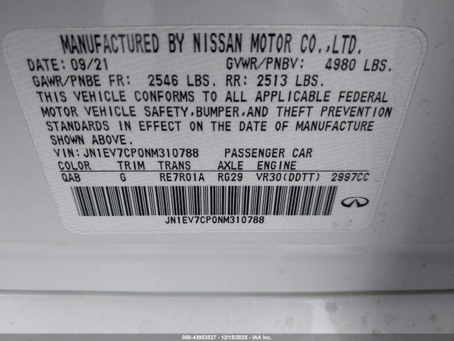 JN1EV7CP0NM310788 Infiniti Q50 Sensory