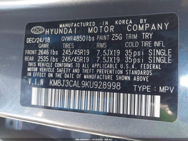 2019 HYUNDAI TUCSON KM8J3CAL9KU928998 Photo 8