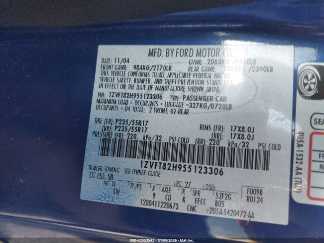 2005 FORD MUSTANG 1ZVFT82H955123306 Photo 8