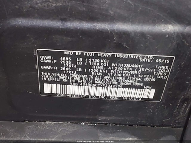4S4BSACCXF3344226 Subaru Outback 2.5i Premium