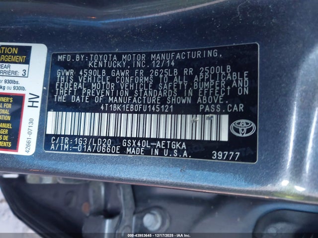 Aukcja sprzedaży 2015 Toyota Avalon Xle, vin: 4T1BK1EB0FU145121, numer aukcji: 43953645