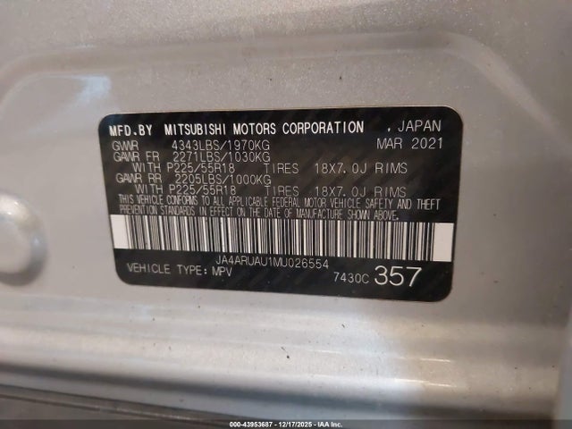 2021 MITSUBISHI OUTLANDER SPORT JA4ARUAU1MU026554 Photo 8