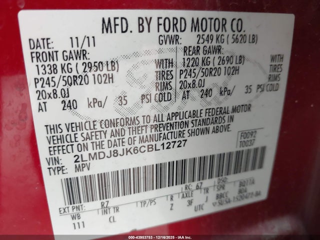 2012 LINCOLN MKX 2LMDJ8JK6CBL12727 Photo 8