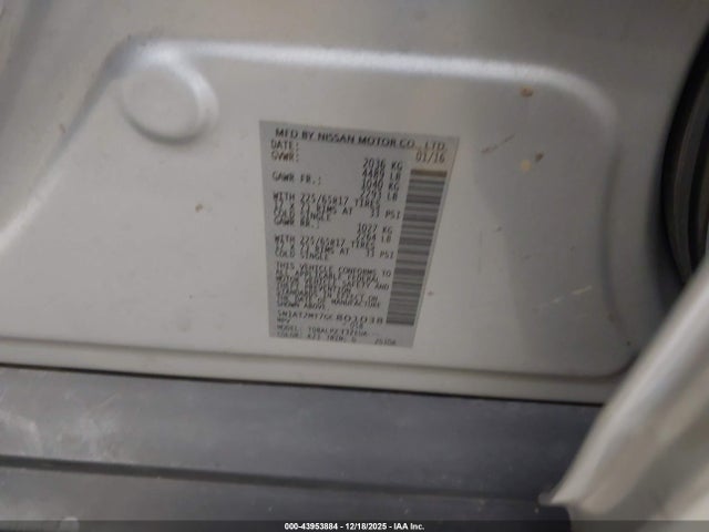 5N1AT2MT7GC801038 Nissan Rogue S/sl/sv