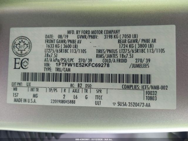 2019 FORD F-150 1FTFW1E52KFC69278 Photo 8