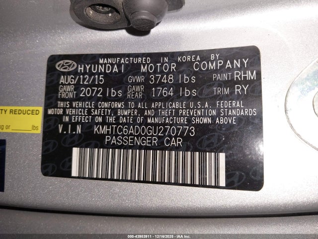 KMHTC6AD0GU270773 Hyundai Veloster
