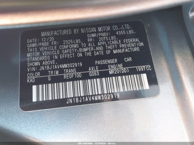 JN1BJ1AV4MW302919 Nissan Rogue Sport S Fwd Xtronic Cvt