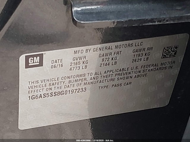 2016 CADILLAC CTS 1G6AS5SS8G0197233 Photo 8