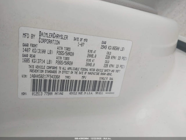 2007 CHRYSLER ASPEN 1A8HX58217F543360 Photo 8