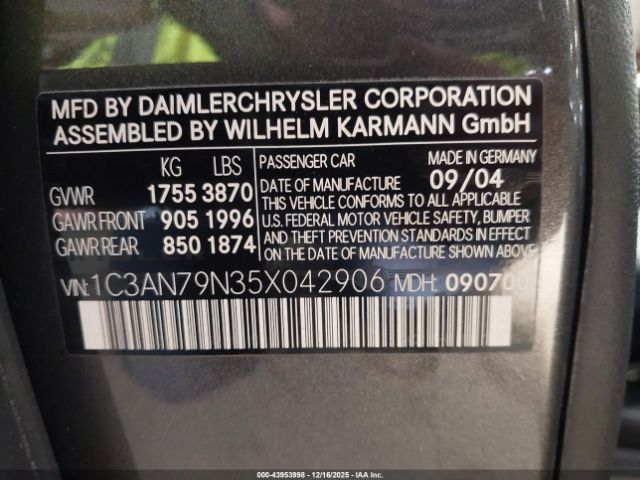 2005 CHRYSLER CROSSFIRE 1C3AN79N35X042906 Photo 8