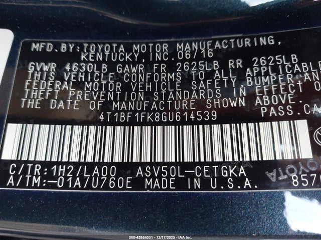 Toyota CAMRY XLE 2016 4T1BF1FK8GU614539 Image 9