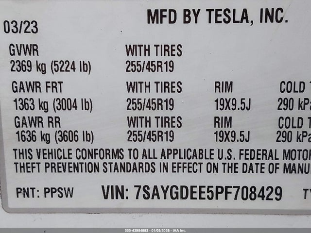 Aukcja sprzedaży 2023 Tesla Model Y Awd/long Range Dual Motor All-wheel Drive, vin: 7SAYGDEE5PF708429, numer aukcji: 43954053