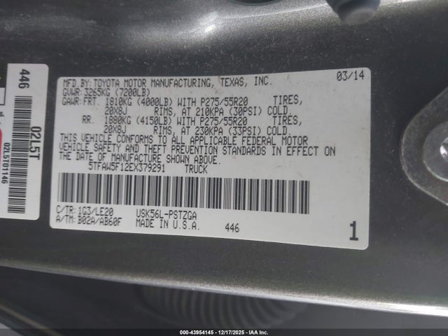 5TFAW5F12EX379291 Toyota Tundra Platinum 5.7l V8