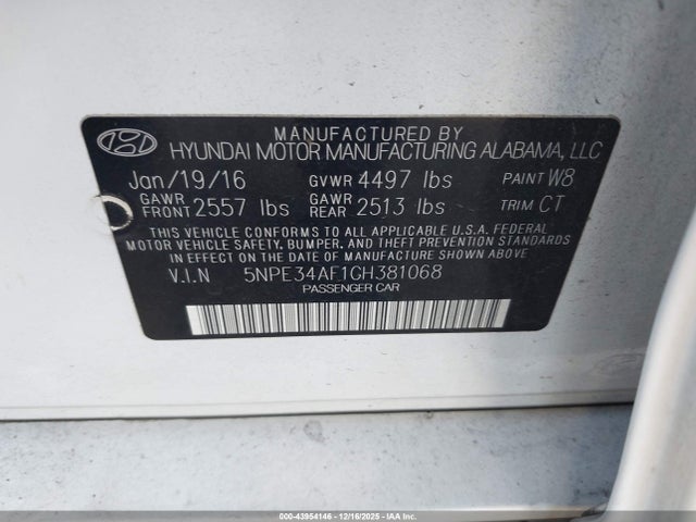 5NPE34AF1GH381068 Hyundai Sonata Sport
