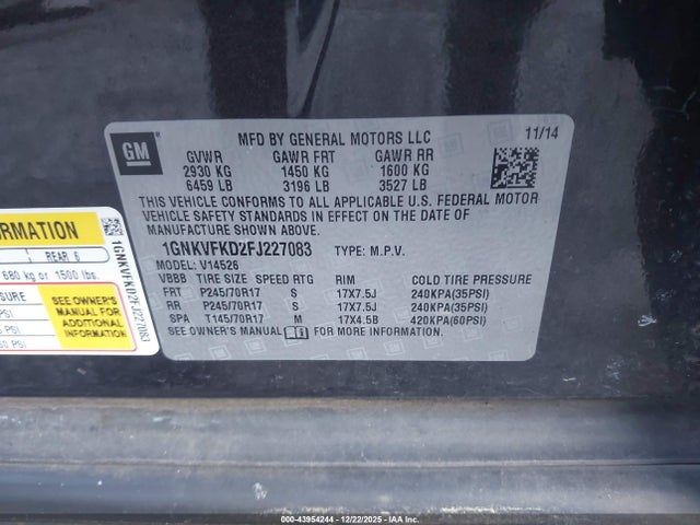 1GNKVFKD2FJ227083 Chevrolet Traverse Ls
