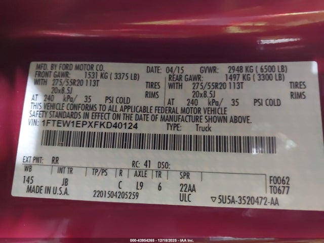 1FTEW1EPXFKD40124 Ford F-150 Xlt